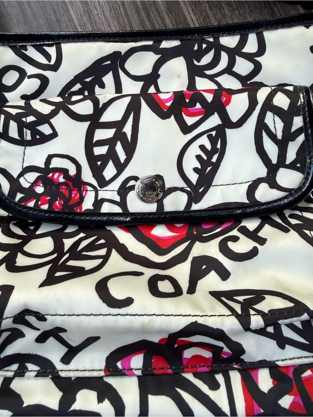 Coach Poppy White Floral Graffiti Crossbody with Black & Pink Accents - Picture 3 of 9